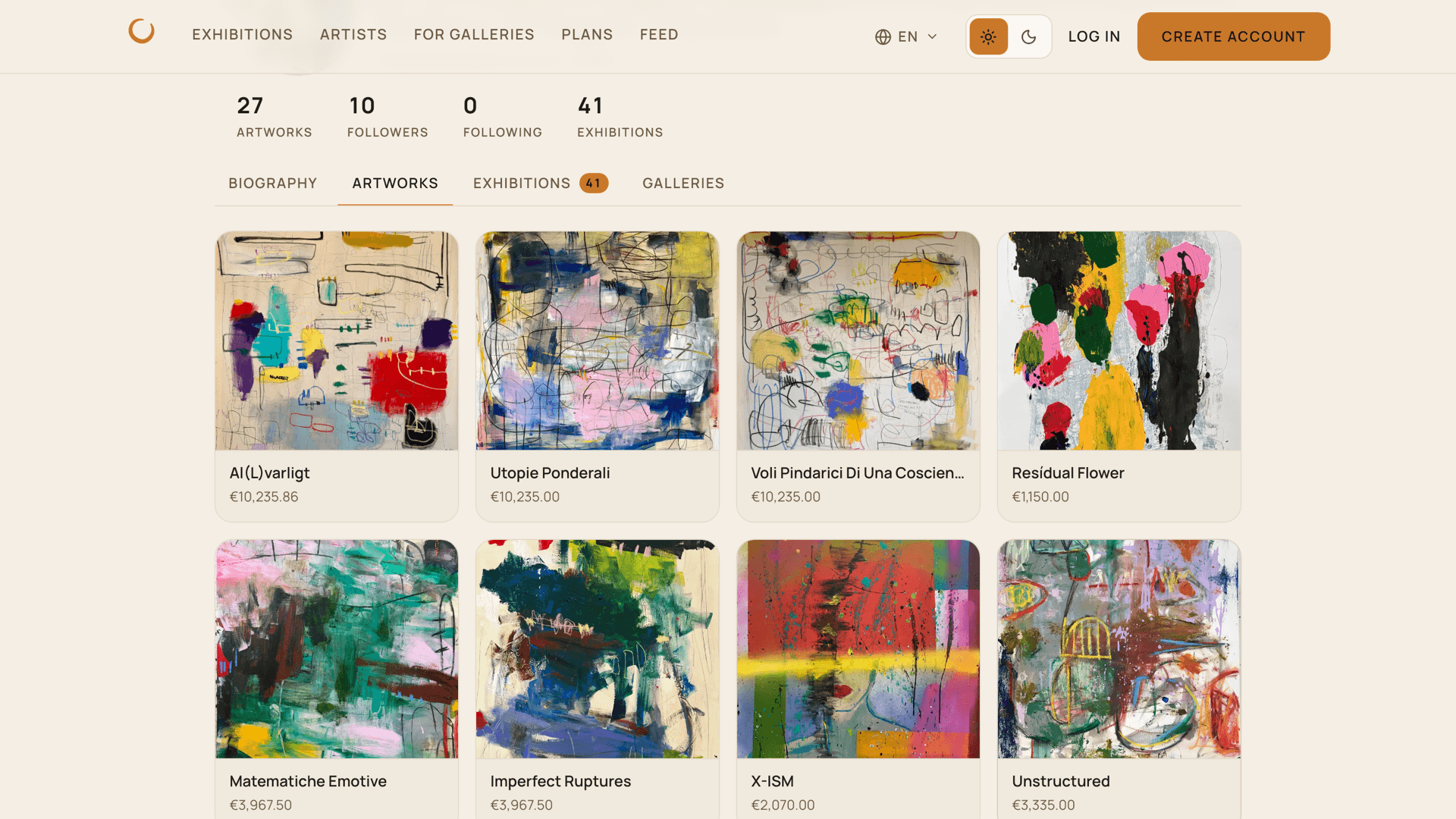 An artist's public page on Ochrine
